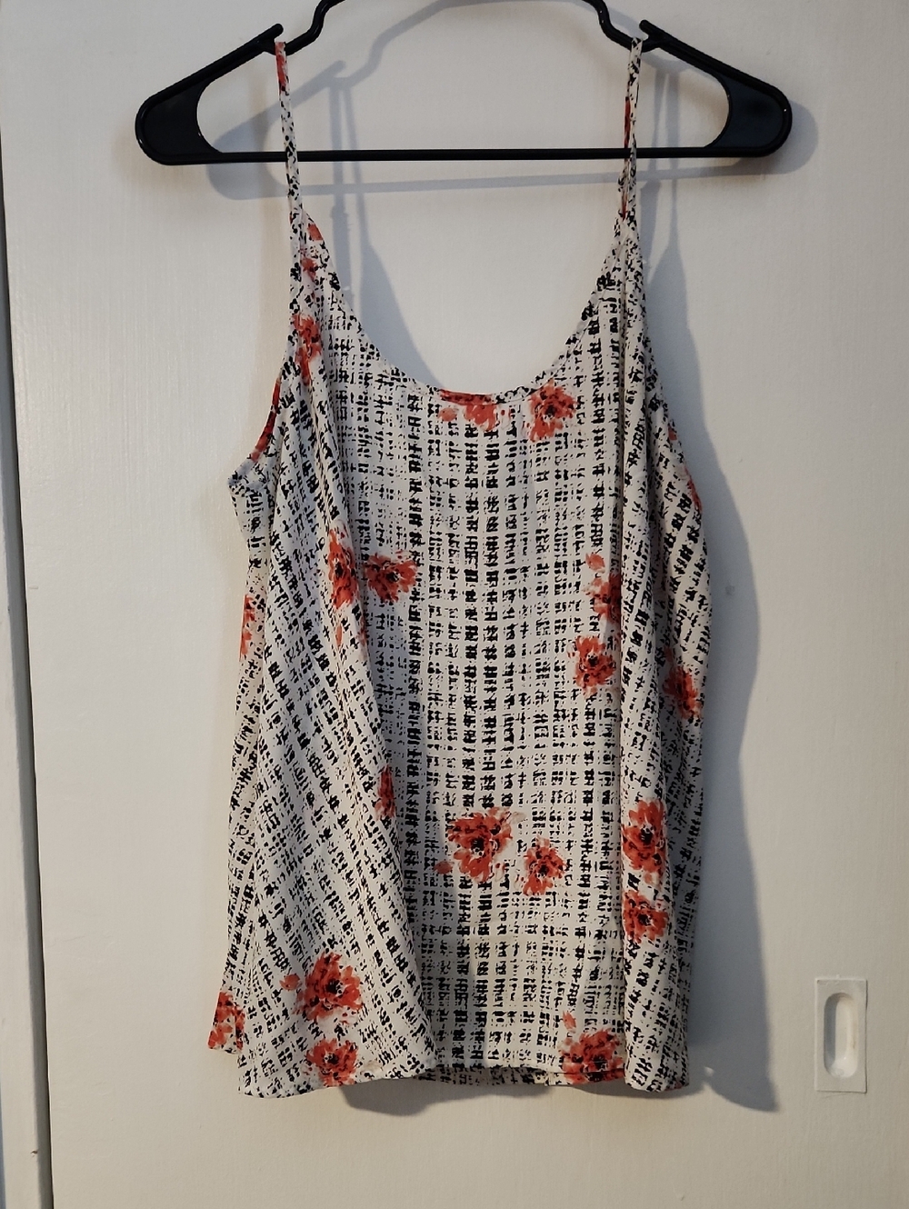 New Apt. 9 White Black Grid Top with Orange Floral Accents